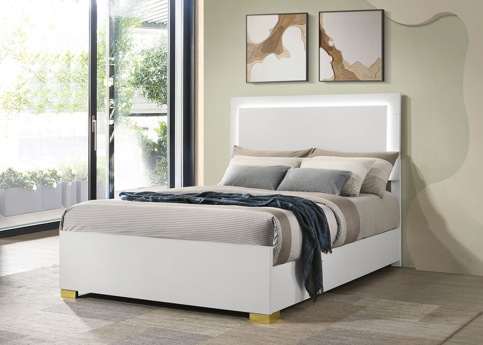 Marceline Wood Full LED Panel Bed White