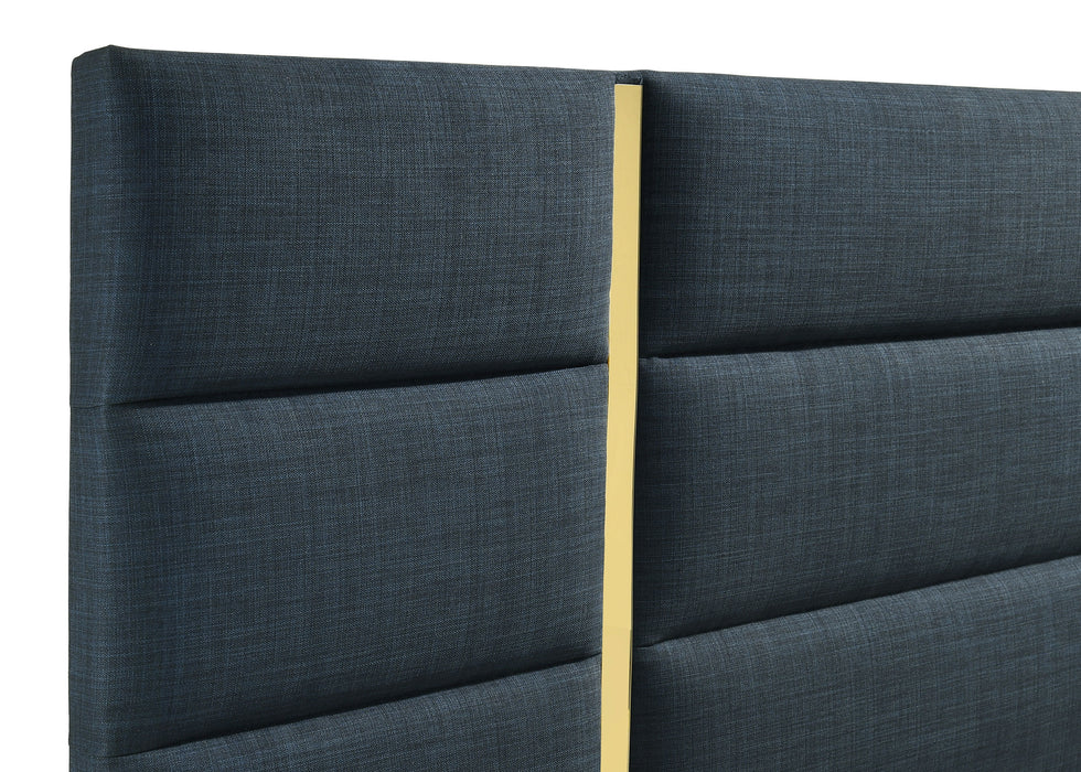 Ines 56-inch Fabric Upholstered Eastern King Panel Bed Navy