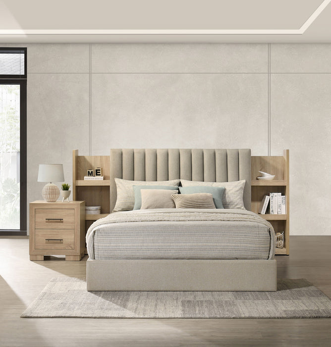 Arielle Queen Bookcase Panel Storage Bed Light Oak