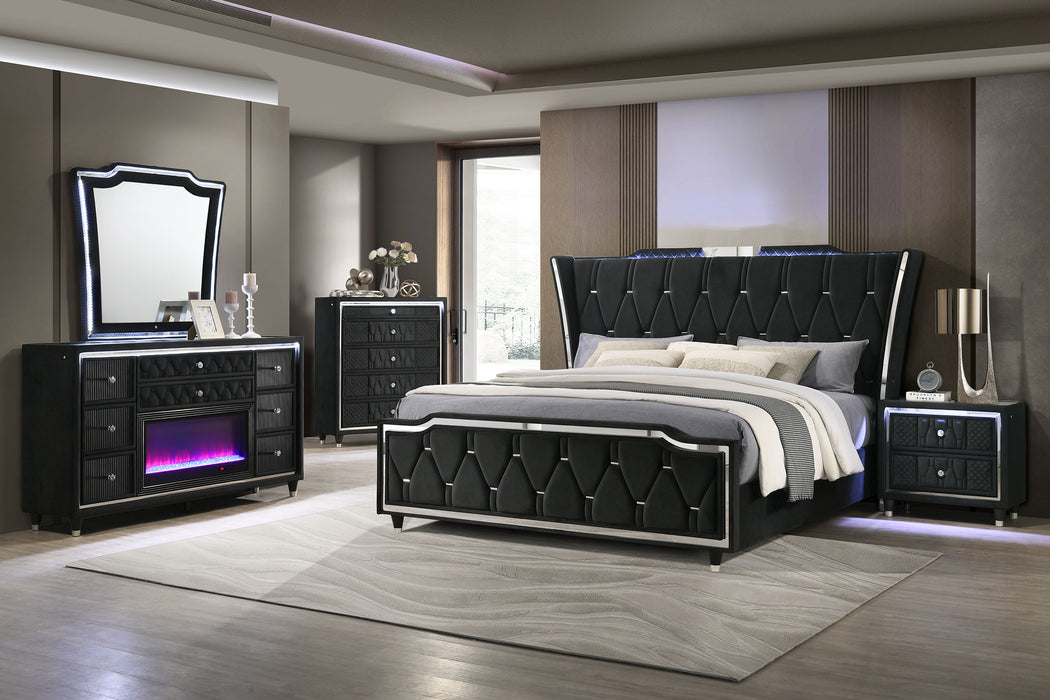 Lorient 2-drawer LED Nightstand with USB Black