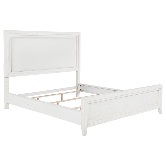 Marielle California King Panel Upholstered Bed Distressed White