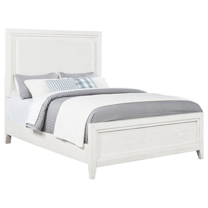 Marielle Queen Upholstered Panel Bed Distressed White