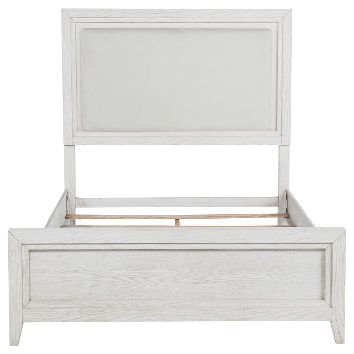 Marielle Queen Upholstered Panel Bed Distressed White