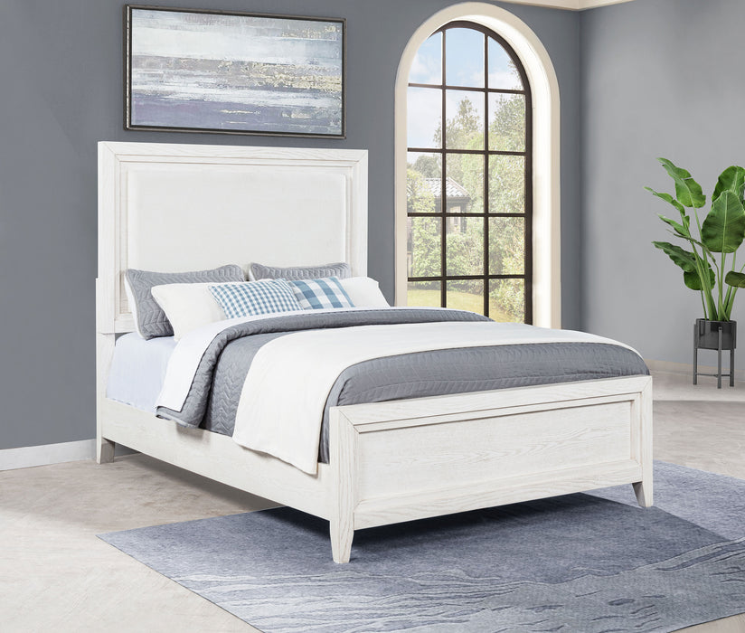 Marielle Queen Upholstered Panel Bed Distressed White