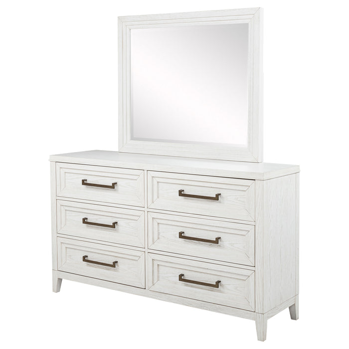 Marielle 6-drawer Dresser with Mirror Distressed White