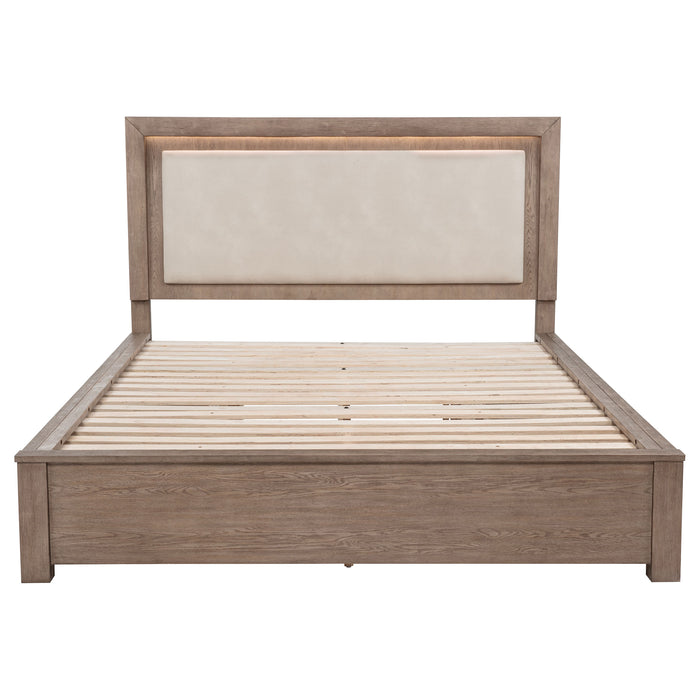 Kenora 56-inch Eastern King LED Storage Bed Barley Brown