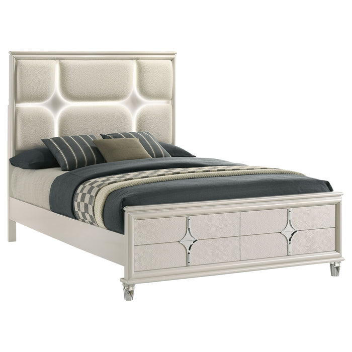 Olivia Queen Panel Bed LED Headboard Pearl White