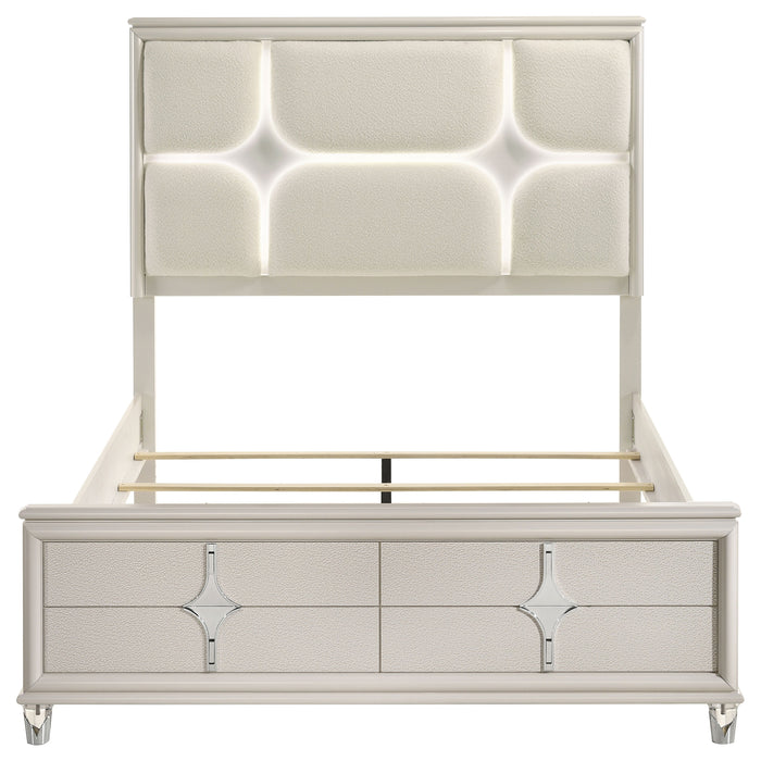 Olivia Queen Panel Bed LED Headboard Pearl White