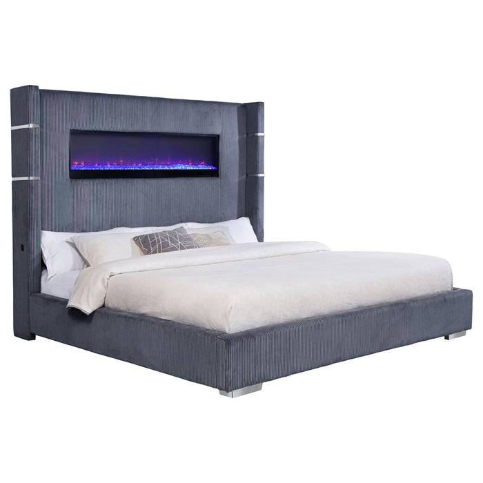Tisdall Upholstered Eastern King Flame Visualizer Bed Grey