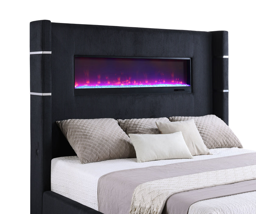 Tisdall Upholstered Eastern King Flame Visualizer Bed Black