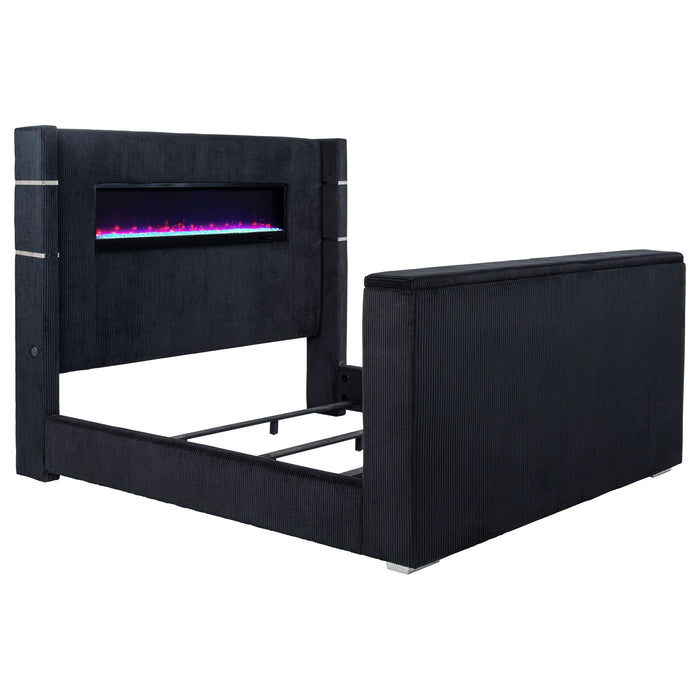 Tisdall Eastern King Flame Visualizer Wingback TV Bed Black