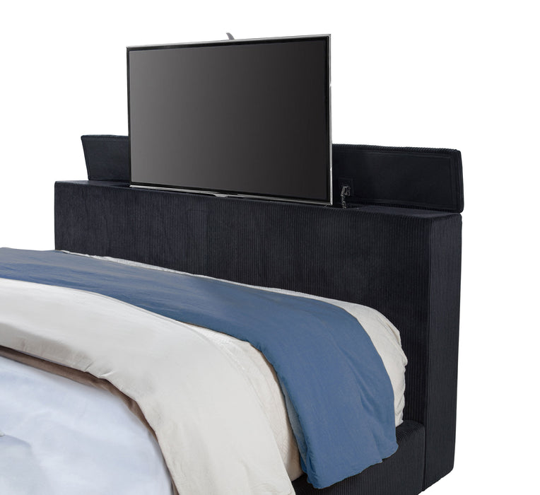 Tisdall Eastern King Flame Visualizer Wingback TV Bed Black