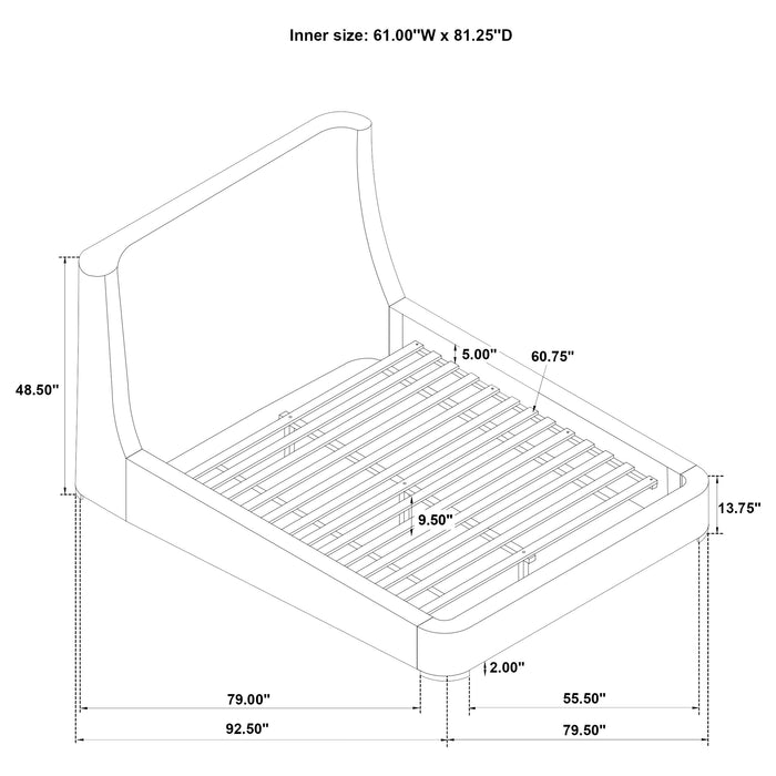 Rennes Upholstered Queen Wingback Platform Bed Grey