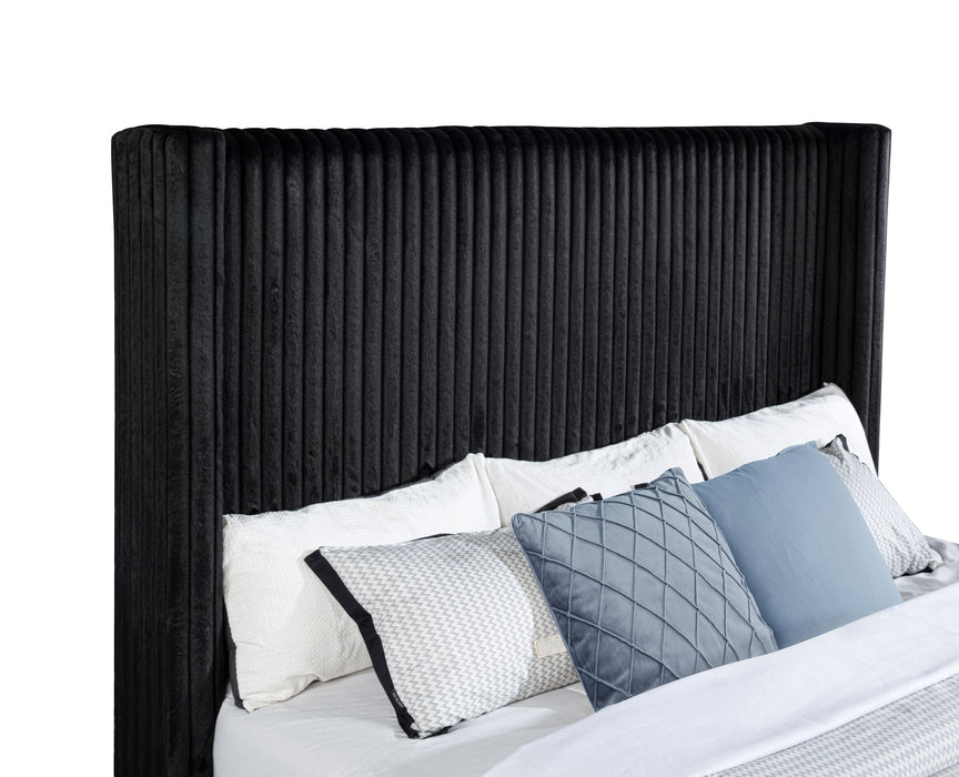 Centergrove Upholstered Eastern King Wingback TV Bed Black