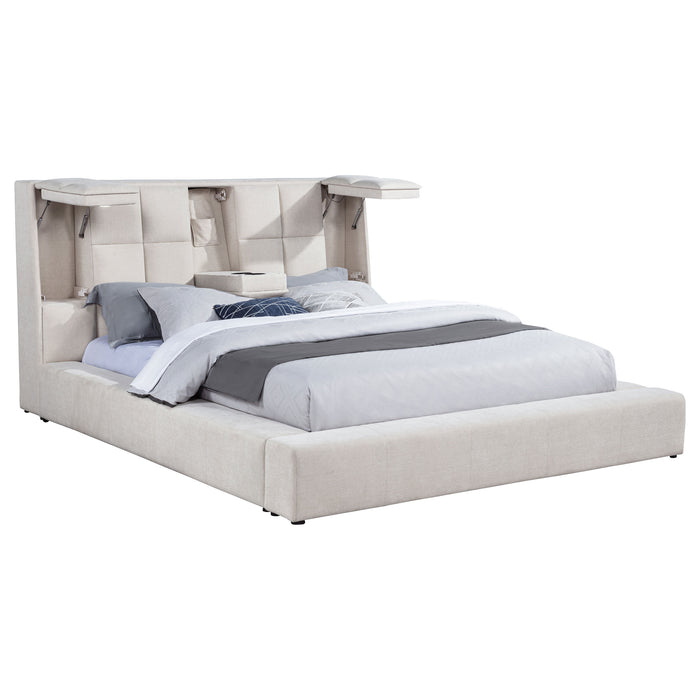 Dreux Upholstered California King Panel Platform Bed Cream