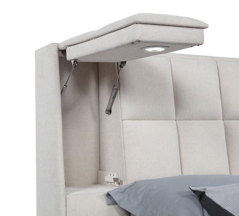 Dreux Upholstered Eastern King Panel Platform Bed Cream