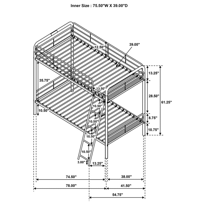 Carson Metal Twin Over Twin Bunk Bed Glossy Black