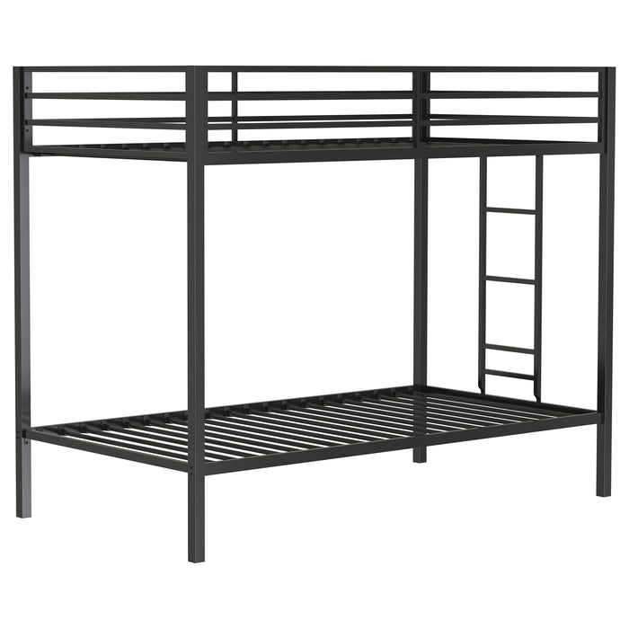 Alevera Metal Twin Over Twin Bunk Bed with Ladder Black
