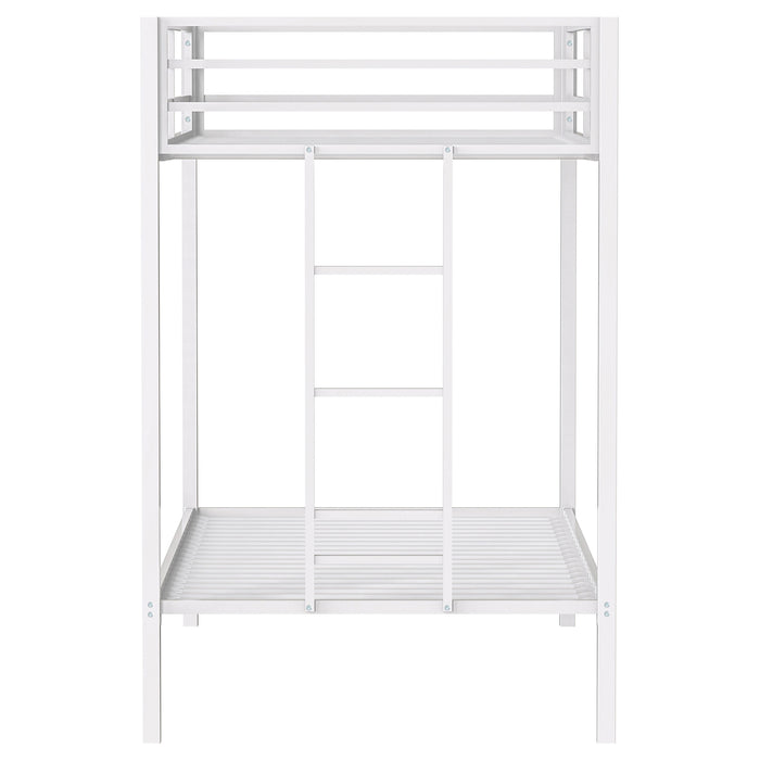 Alevera Metal Twin Over Twin Bunk Bed with Ladder White