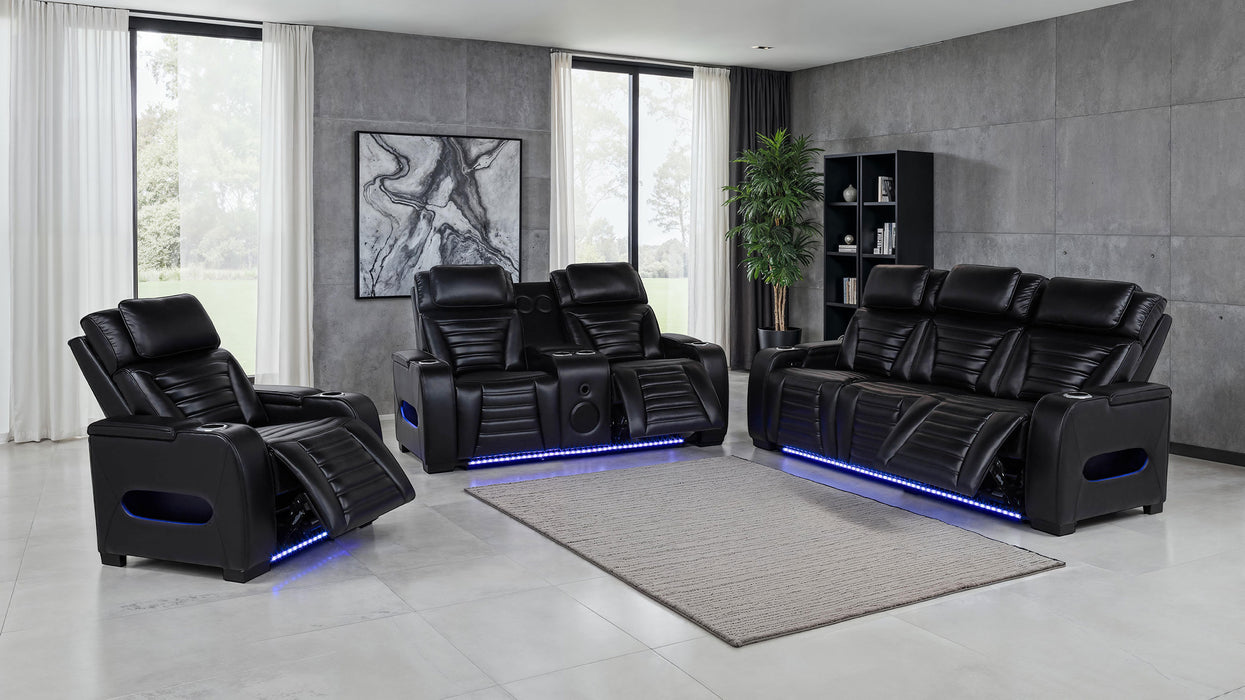 Zuma 3-piece Faux Leather Dual Power LED Sofa Set Black