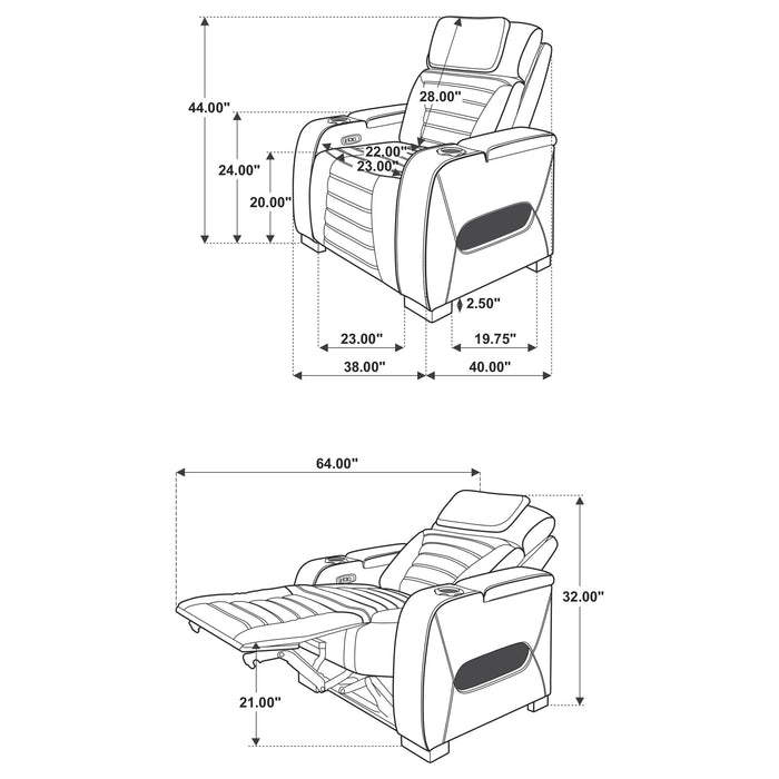 Zuma 3-piece Faux Leather Dual Power LED Sofa Set Black