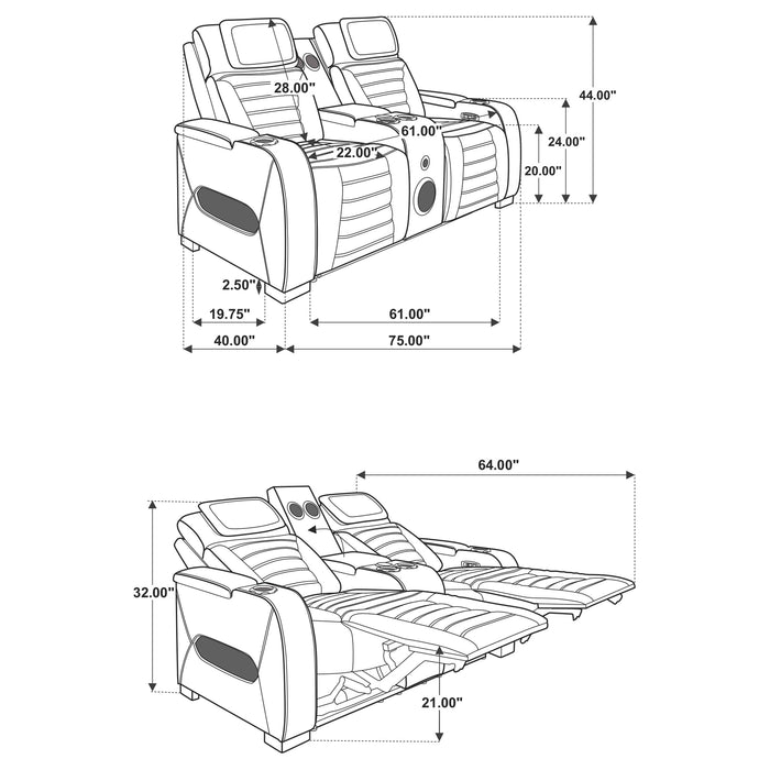 Zuma Faux Leather Dual Power Reclining LED Loveseat Black