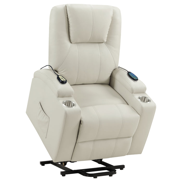 Armstrong Upholstered Power Lift Massage Recliner Ivory