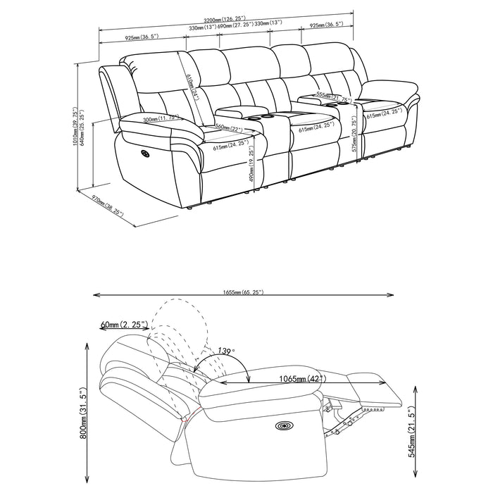Bahrain 5-piece Power Home Theater Seating Charcoal