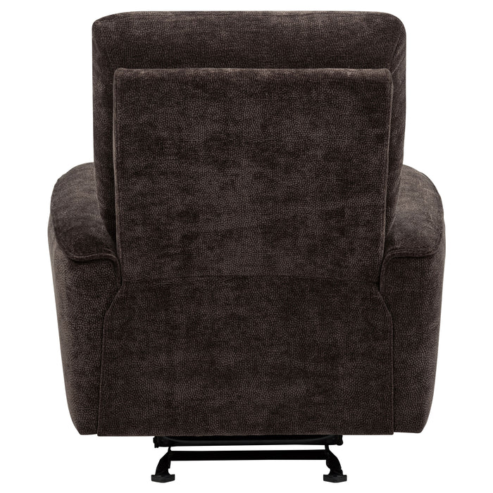Navarro Chenille Upholstered Glider Recliner Dark Brown