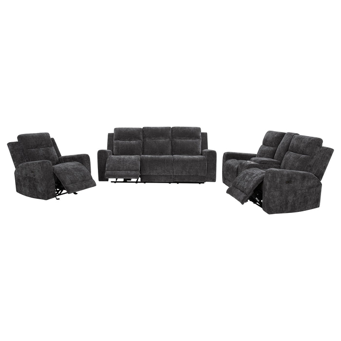 Kennett 3-piece Chenille Power Reclining Sofa Set Dark Grey