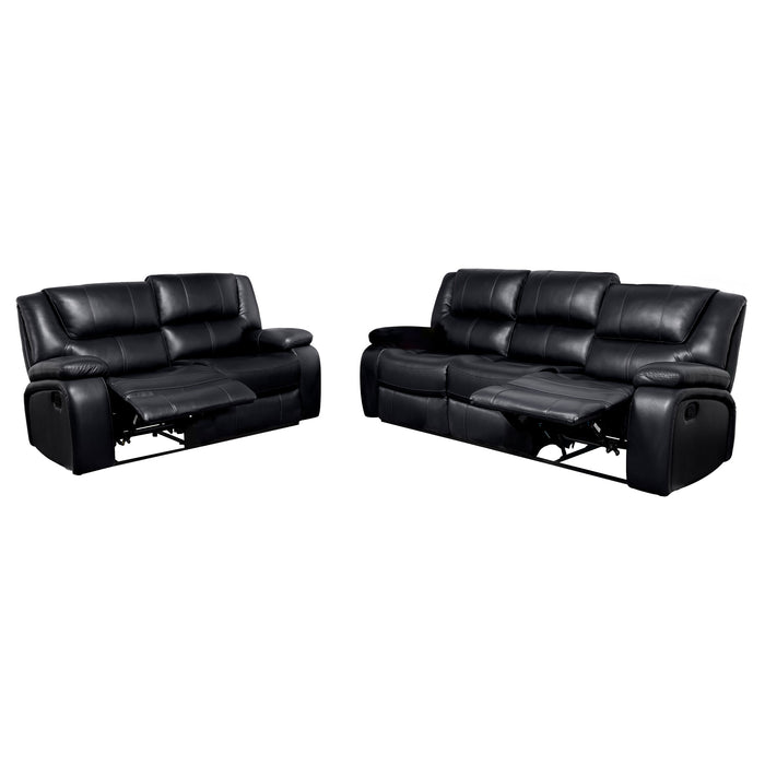 Camila 2-piece Upholstered Motion Reclining Sofa Set Black