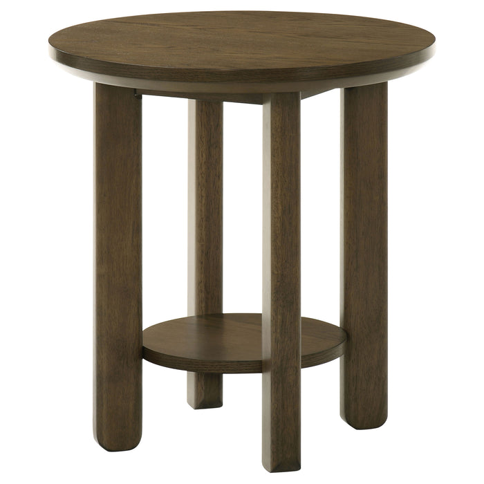 Ottowa 22-Inch Round Wood Side End Table with Shelf Brown