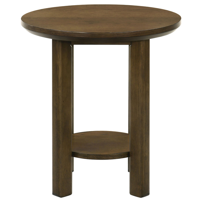 Ottowa 22-Inch Round Wood Side End Table with Shelf Brown