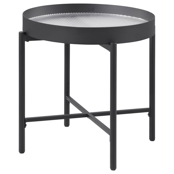 Ozella Round End Side Table with Recessed Top Sandy Black