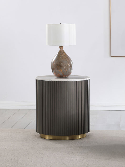 Jason Round White Marble Top Side End Table Charcoal
