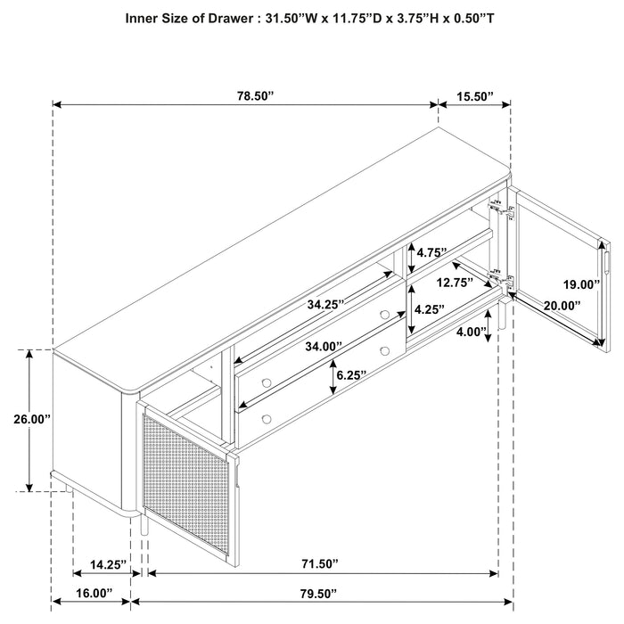 Arini Rattan Cane 2-door TV Stand Media Console Black