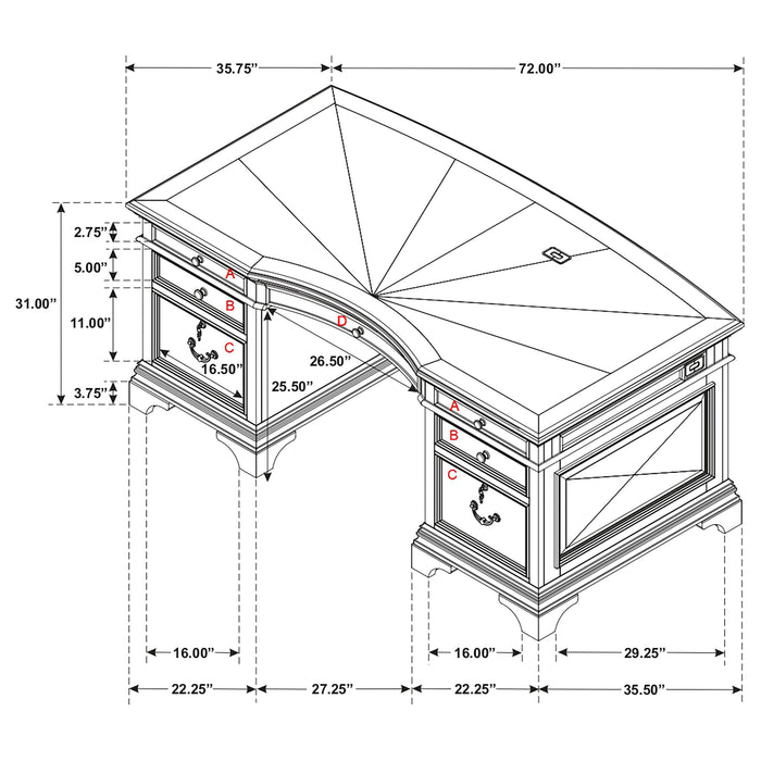 Hartshill 72-inch 7-drawer Executive Desk Burnished Oak
