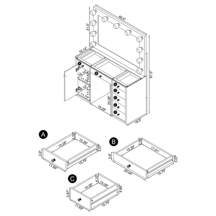 Acena 7-drawer Vanity Set with Lighting Grey High Gloss