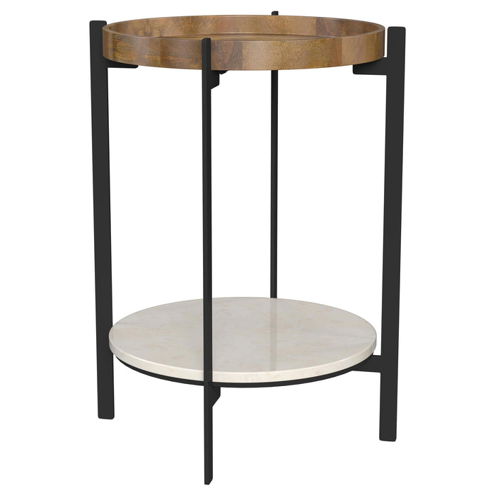 Adhvik Round End Side Table Marble Shelf Natural and Black