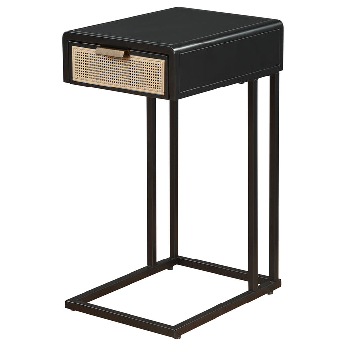 Amherst 1-drawer Radio Weave Cane Metal Side Table Black