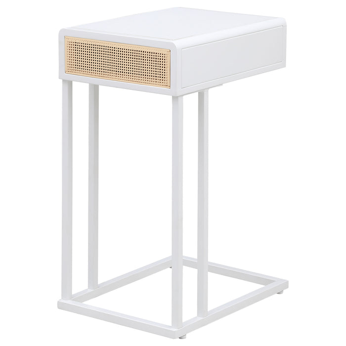 Amherst 1-drawer Radio Weave Cane Metal Side Table White