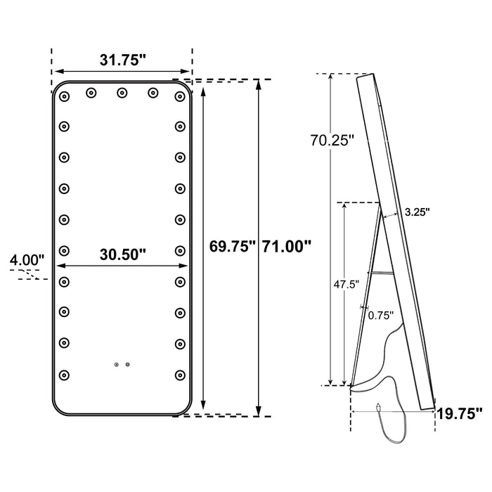 Canton 32 x 71 Inch LED Standing Mirror with Speakers Black