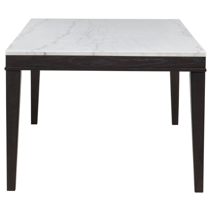 Averill 7-piece White Marble Top Dining Set Dark Grey and Coffee Bean
