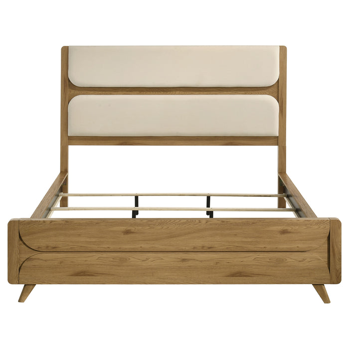 Bennett 78-inch California King Upholstered Panel Bed Cream and Light Oak