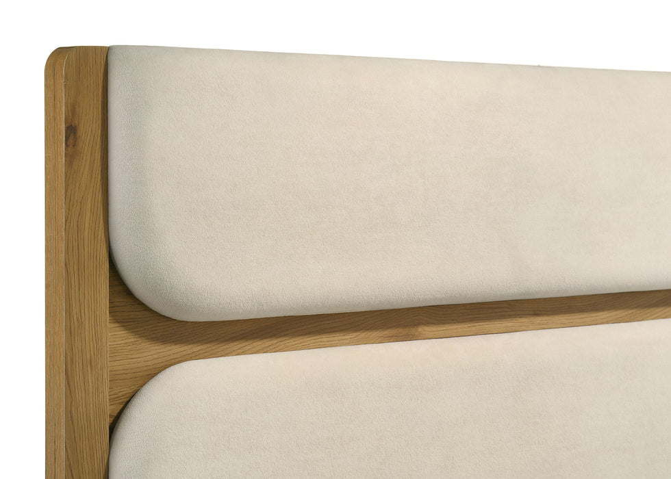 Bennett 78-inch California King Upholstered Panel Bed Cream and Light Oak