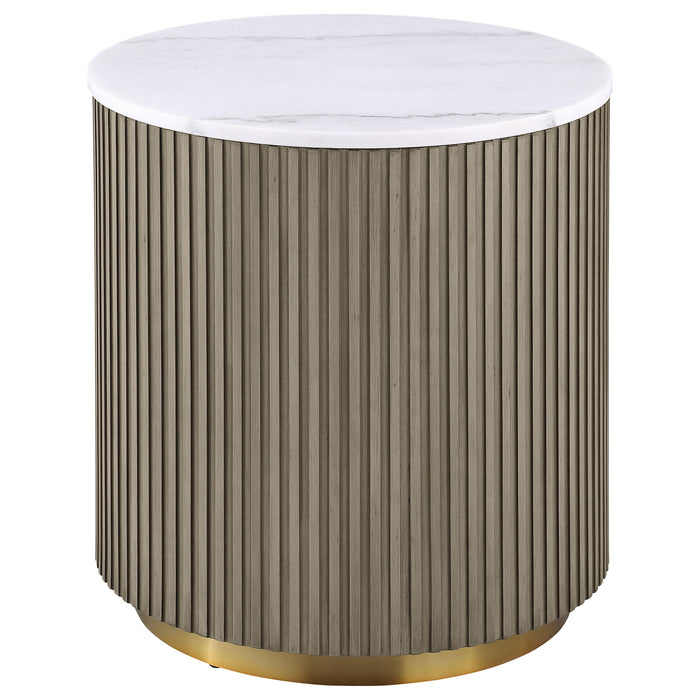 Jason 3-piece Round White Marble Coffee Table Set Greige