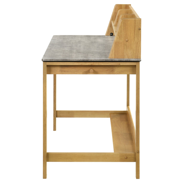 Besler 47-inch SmartTop Writing Desk with Shelf Cement and Natural