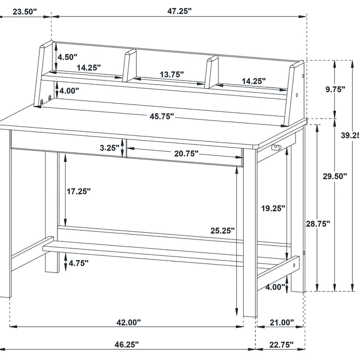 Besler 47-inch SmartTop Writing Desk with Shelf Cement and Natural