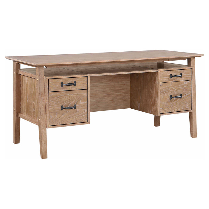 Goodson 64-inch 4-Drawer Double Pedestal Computer Desk Distressed Light Brown