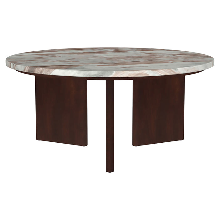 Jenna 2-piece Round Marble Top Coffee Table Set Brown
